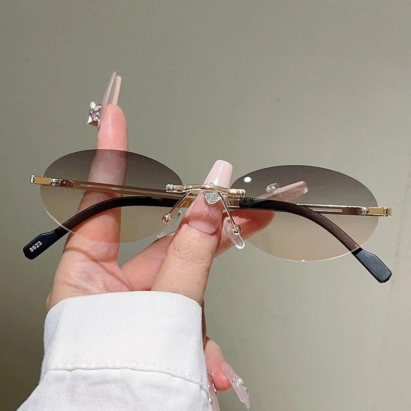 Rimless Oval Sunglasses Women  - Sunglasses Uv400 评论和价格