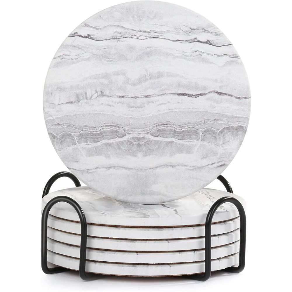 6-Piece Absorbent Coaster Set, - Marble Coaster Set 评论和价格