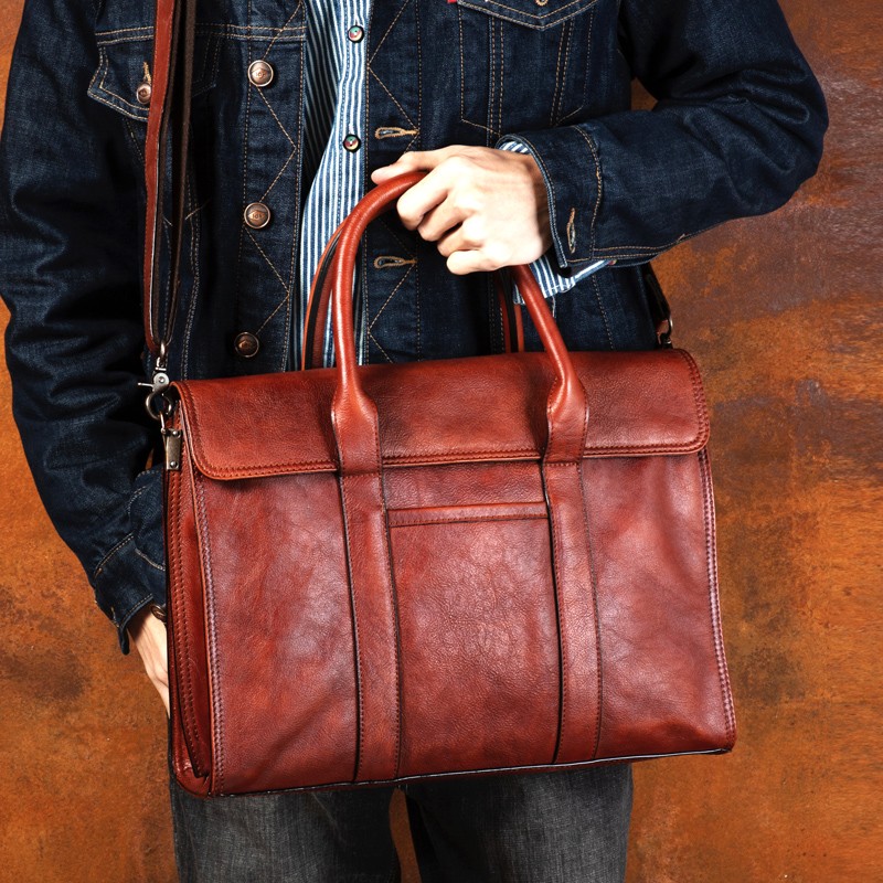 Vegetable tanned leather handb - Leather Briefcase 评论和价格