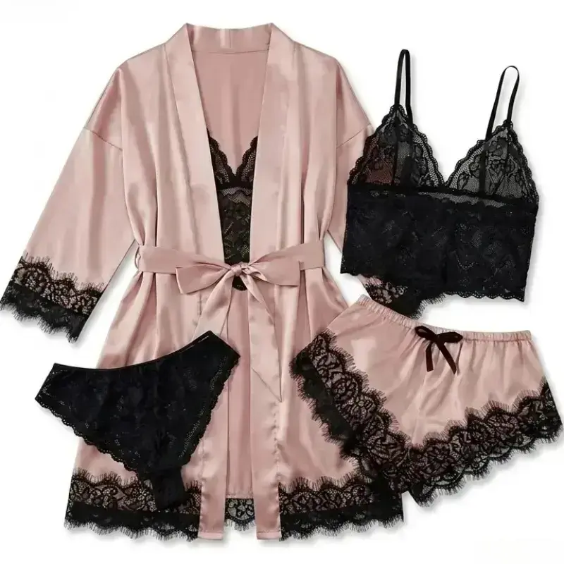Women's 4-Piece Satin Pajama S - Luxury Gift Set 评论和价格