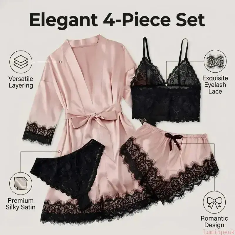 Women's 4-Piece Satin Pajama S - Luxury Gift Set 评论和价格