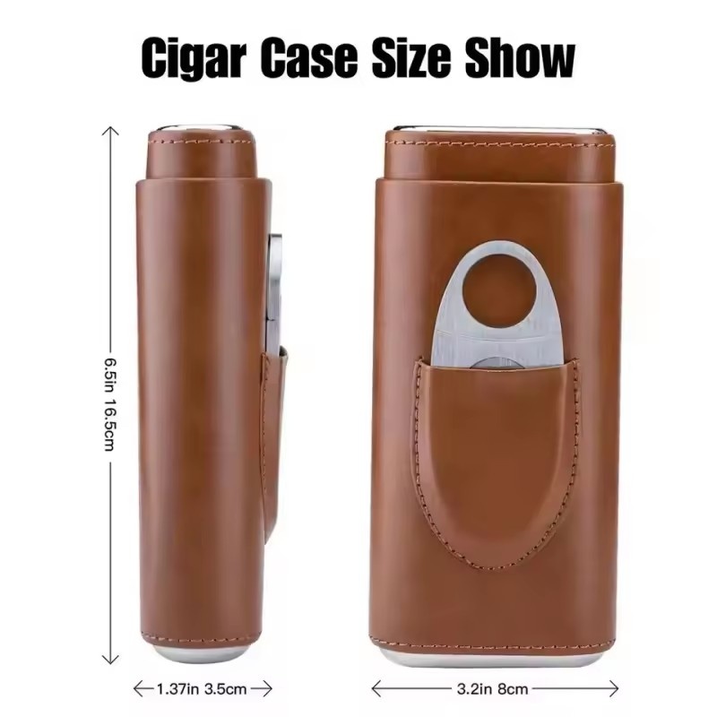 Leather Cigar Case 3 Finger Po - Premium Cigar Case 评论和价格