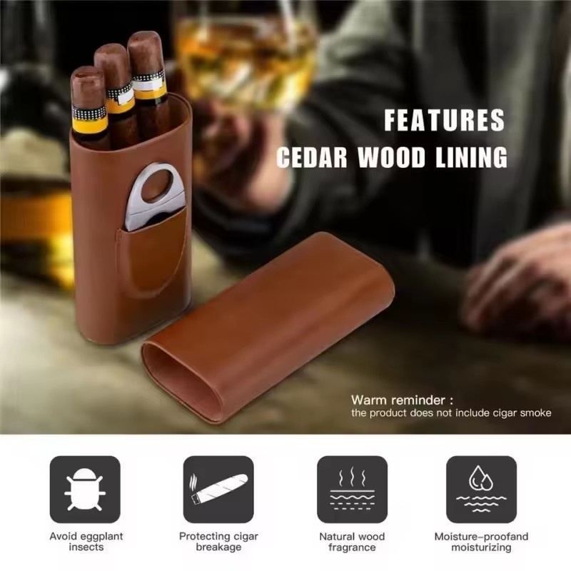 Leather Cigar Case 3 Finger Po - Premium Cigar Case 评论和价格
