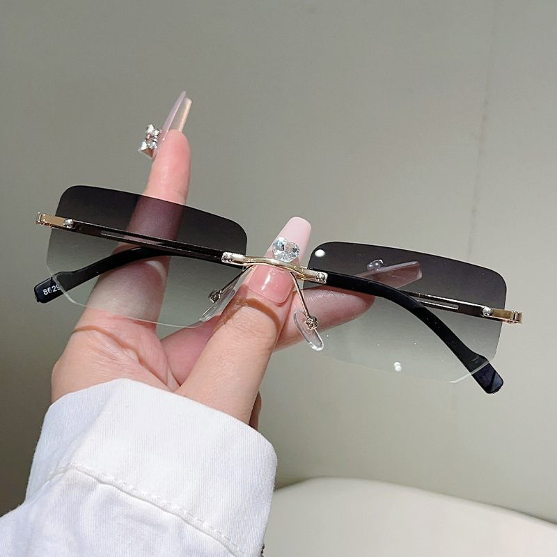 Fashion Rimless Rectangle Sung - Sunglasses Uv400 评论和价格